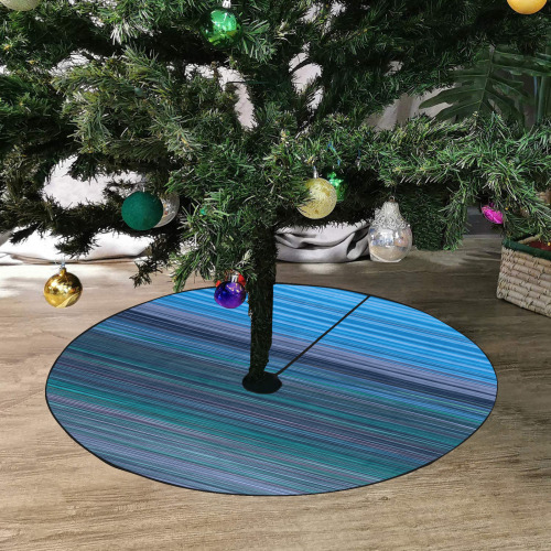 Abstract Blue Horizontal Stripes Thick Christmas Tree Skirt 36" x 36"