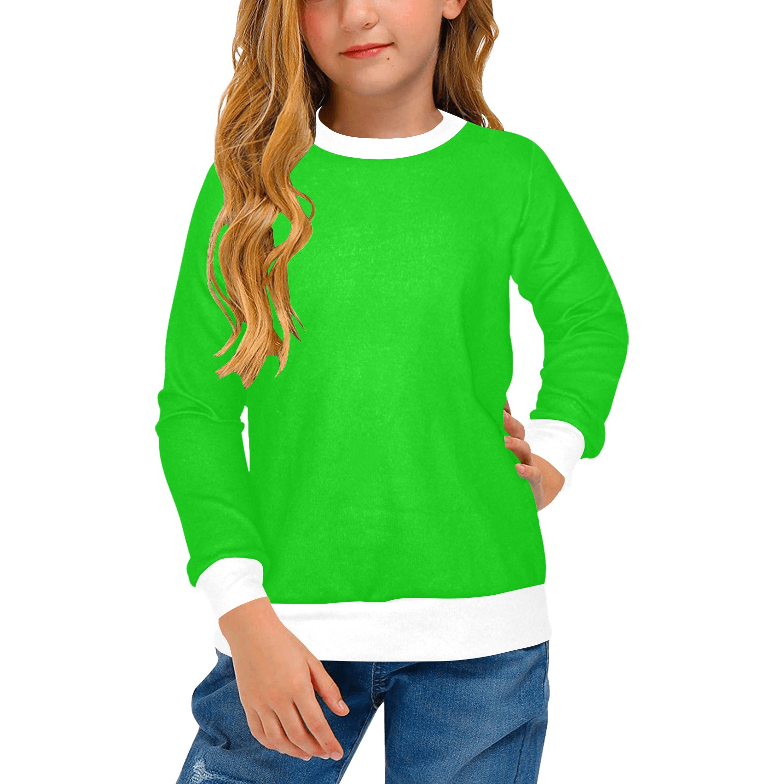 Merry Christmas Green Solid Color Girls' All Over Print Crew Neck Sweater (Model H49)