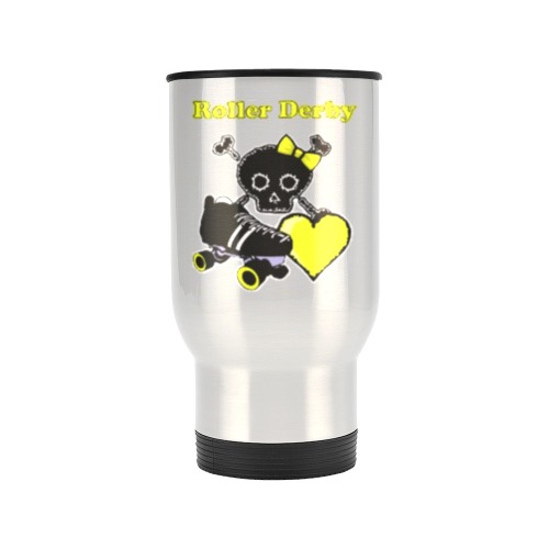Roller Derby Heart (Yellow) Travel Mug (Silver) (14 Oz)