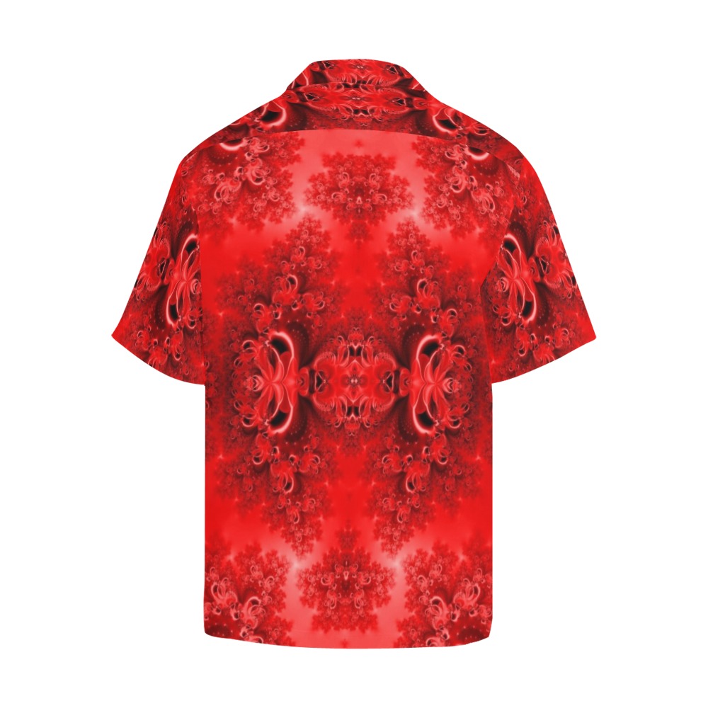 Fiery Red Rose Garden Frost Fractal Hawaiian Shirt with Merged Design (Model T58)