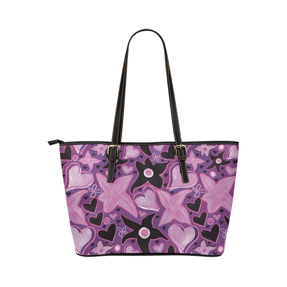 Magic floral pattern Leather Tote Bag/Small (Model 1651)