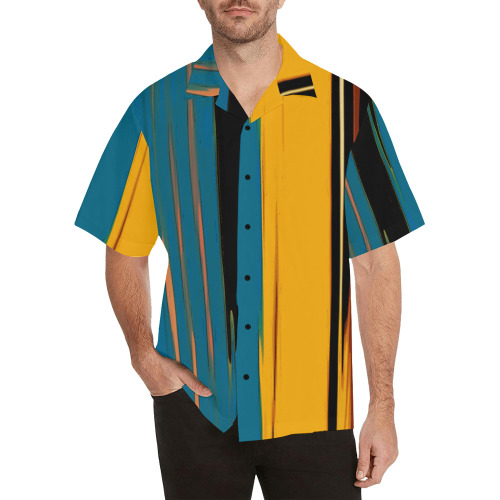 Black Turquoise And Orange Go! Abstract Art Hawaiian Shirt (Model T58)