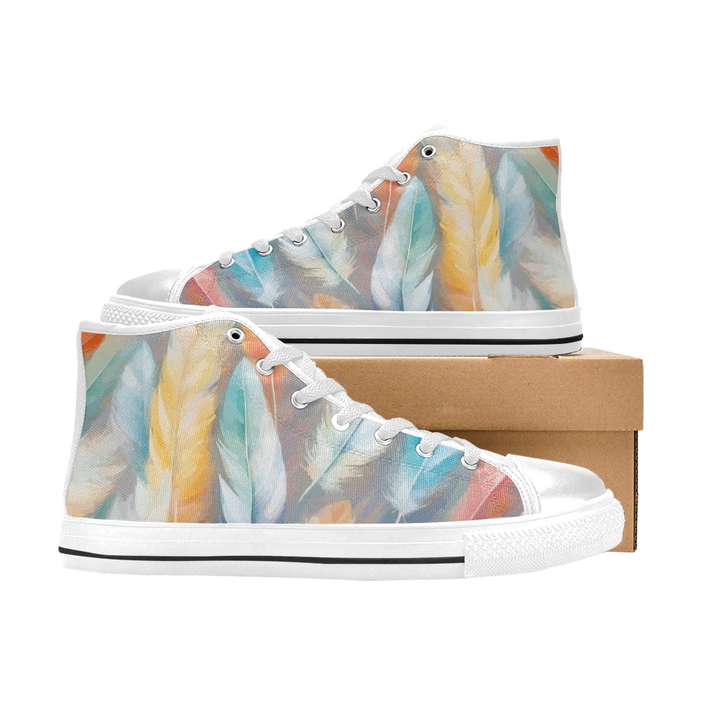 Charming feathers fantasy art. Chic pastel colors. Women's Classic High Top Canvas Shoes (Model 017)