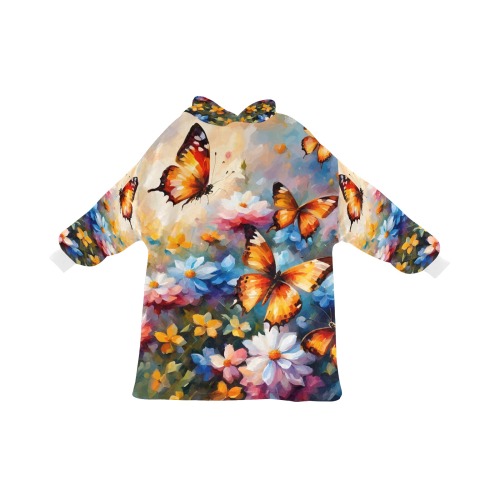 Butterflies over colorful flowers. Fantasy garden