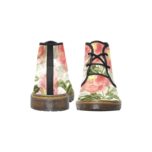 Vintage Red Rose Garden Pattern Women's Canvas Chukka Boots (Model 2402-1)
