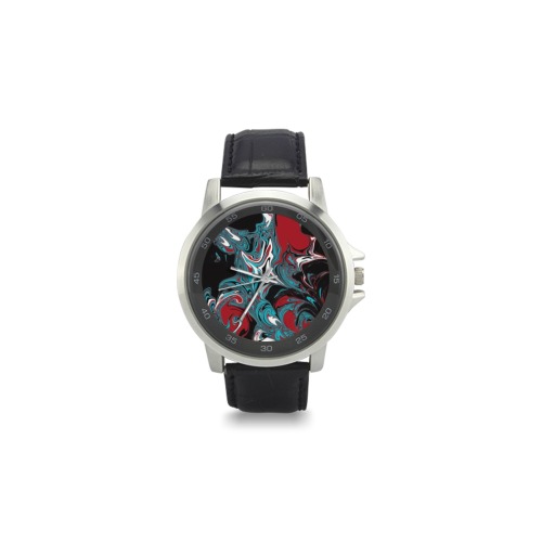 Dark Wave of Colors Unisex Stainless Steel Leather Strap Watch(Model 202)
