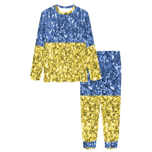 Blue yellow Ukraine flag glitter faux sparkles Women's All Over Print Pajama Set