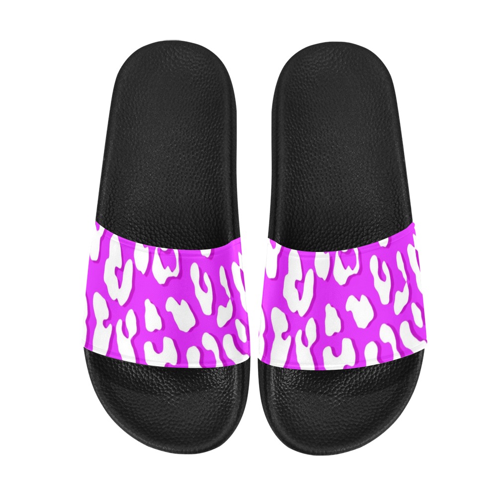 White Leopard Print Pink Women's Slide Sandals (Model 057)