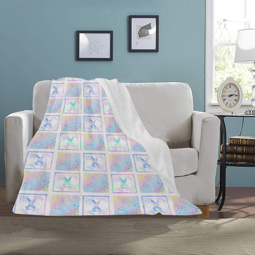 Bunny Magic Square Patch Artwork Design Ultra-Soft Micro Fleece Blanket 30''x40''