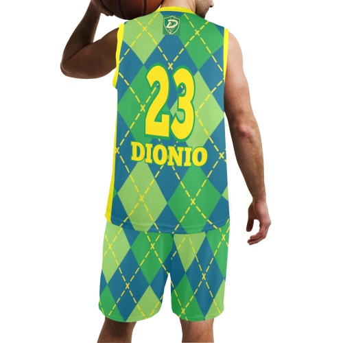DIONIO Clothing - Green & Lime Argyle V- Neck #23 Basketball Uniform Men's V-Neck Basketball Uniform