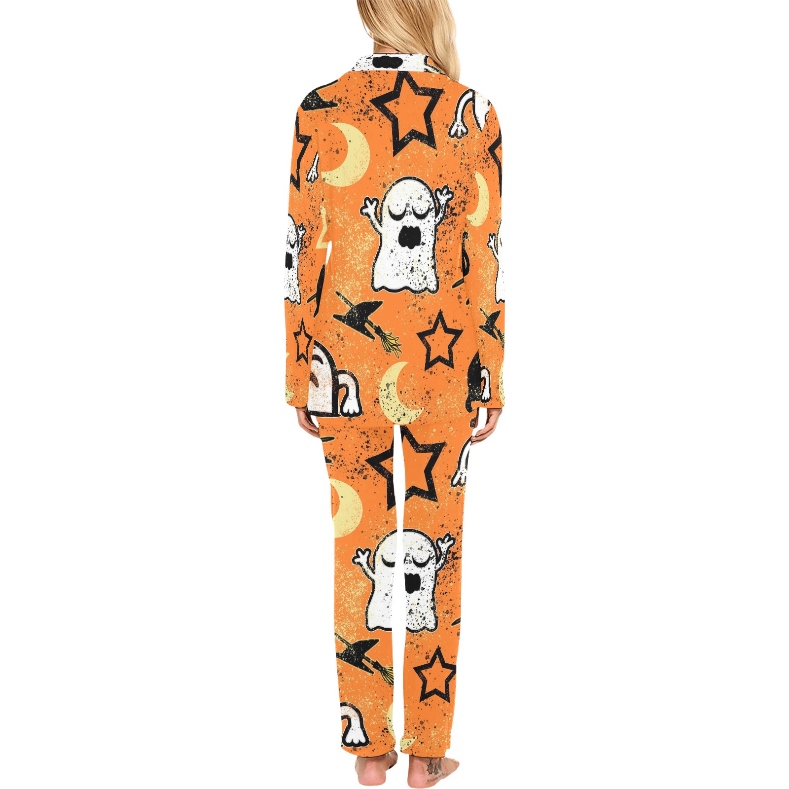 Painted Ghosts and Cats Women's Long Pajama Set