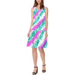 Pink and Teal Splatter Distressed Sleeveless Splicing Shift Dress(Model D17)