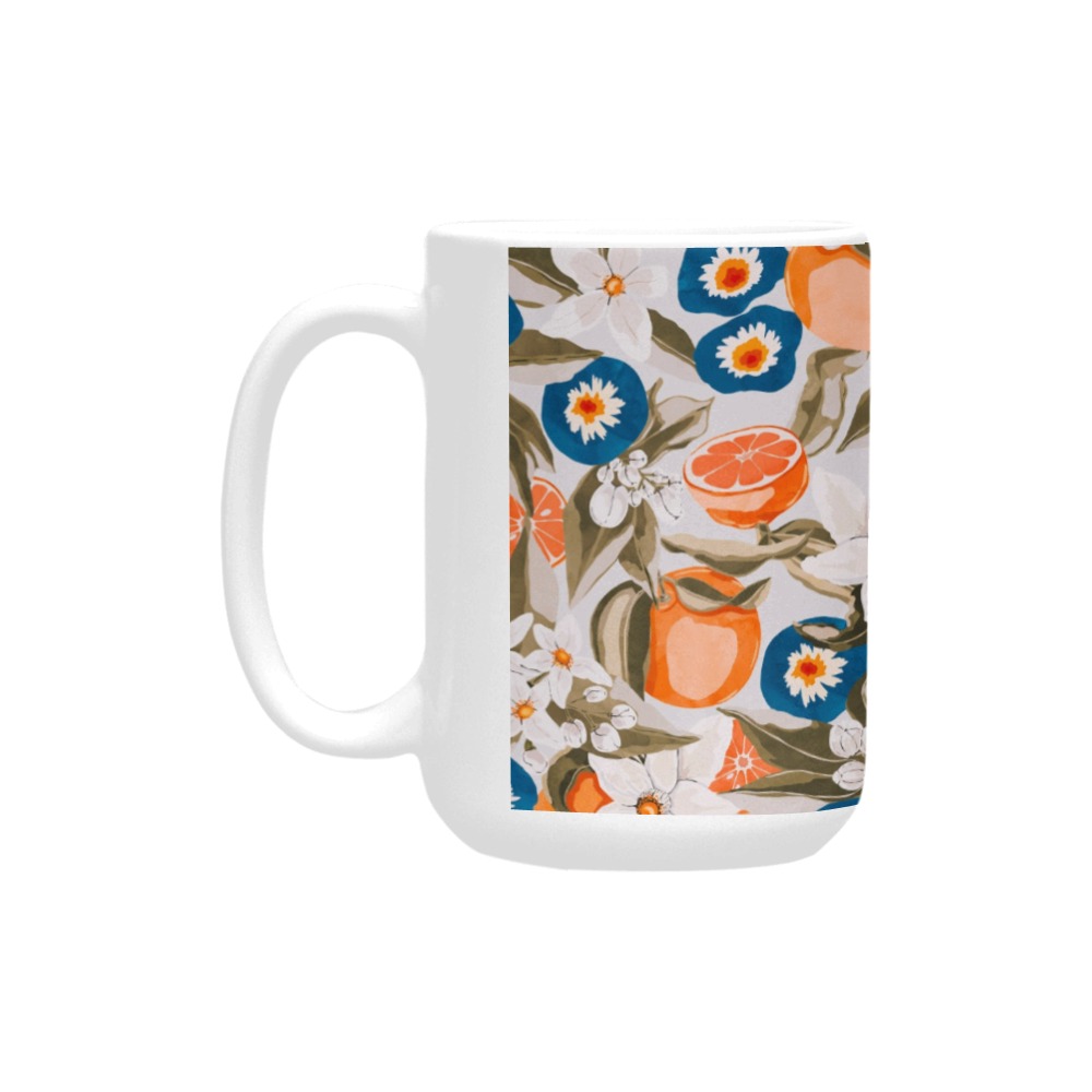 Blue flowers on orange trees C Custom Ceramic Mug (15OZ)