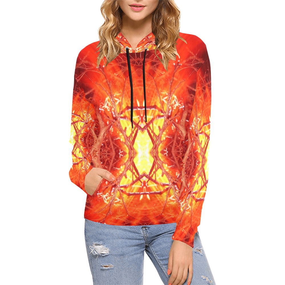 Abstract Fire All Over Print Hoodie for Women (USA Size) (Model H13)