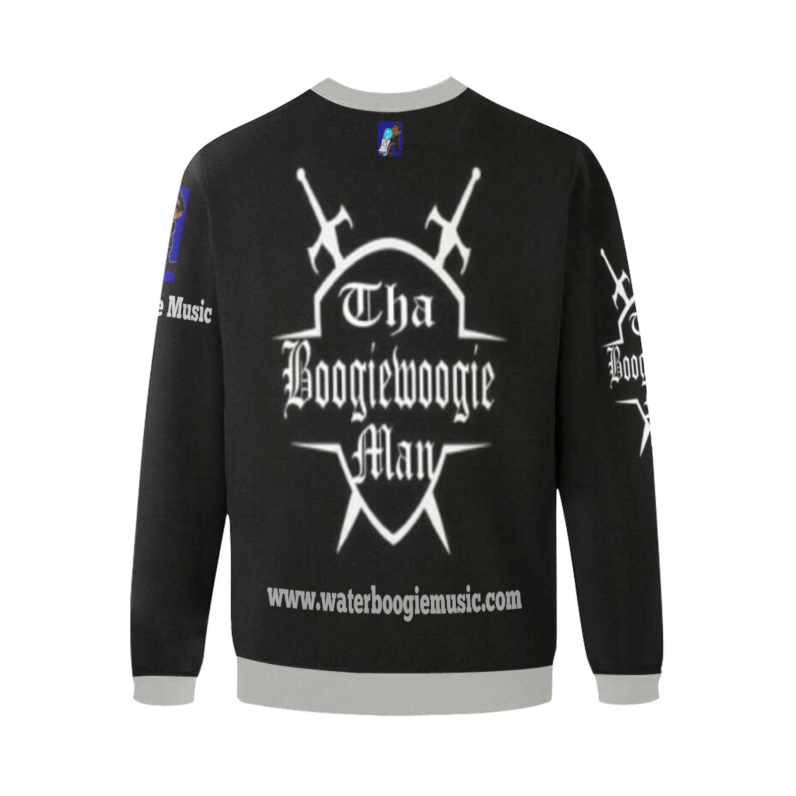 Tha Boogiewoogie Man Black & Grey Swordsman Logo SweatShirt Men's Oversized Fleece Crew Sweatshirt (Model H18)