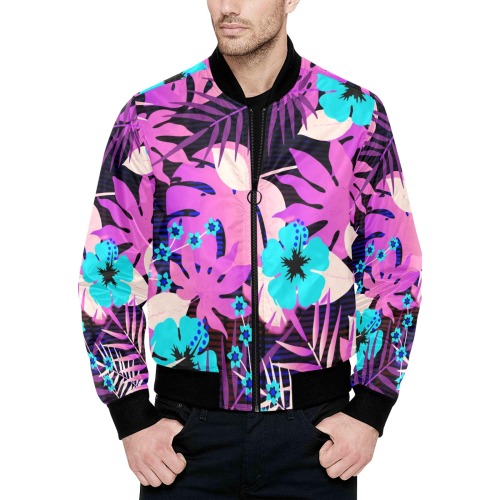 GROOVY FUNK THING FLORAL PURPLE All Over Print Quilted Bomber Jacket for Men (Model H33)