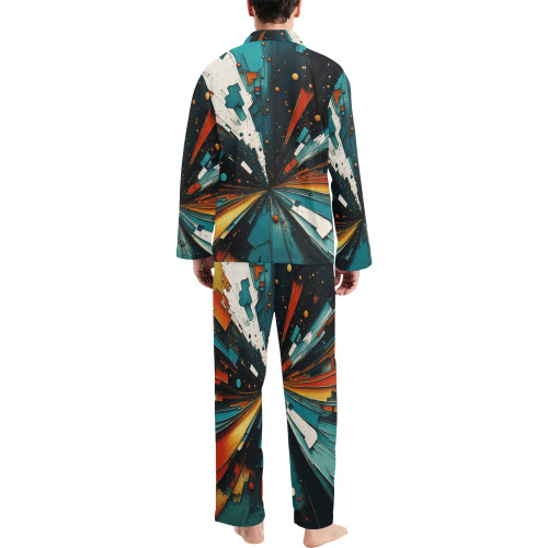 Abstract Blue And Orange 607 Men's V-Neck Long Pajama Set