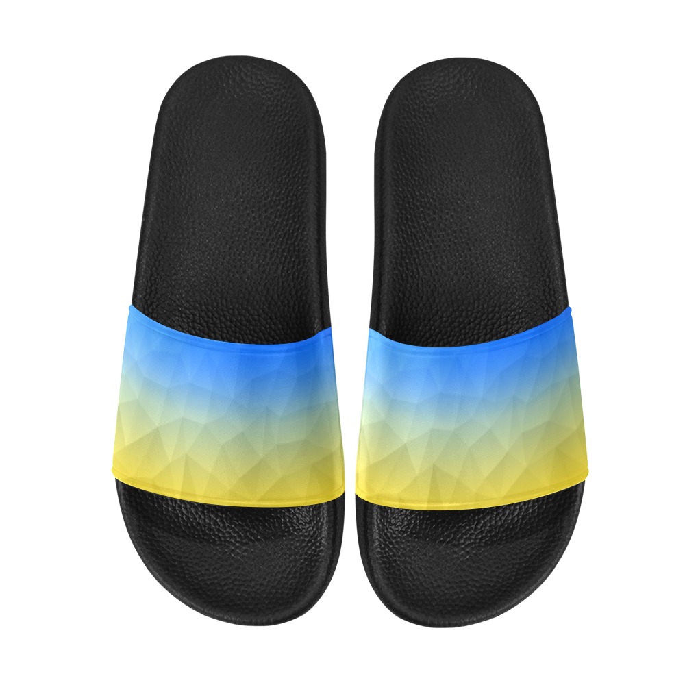 Ukraine yellow blue geometric mesh pattern Women's Slide Sandals (Model 057)