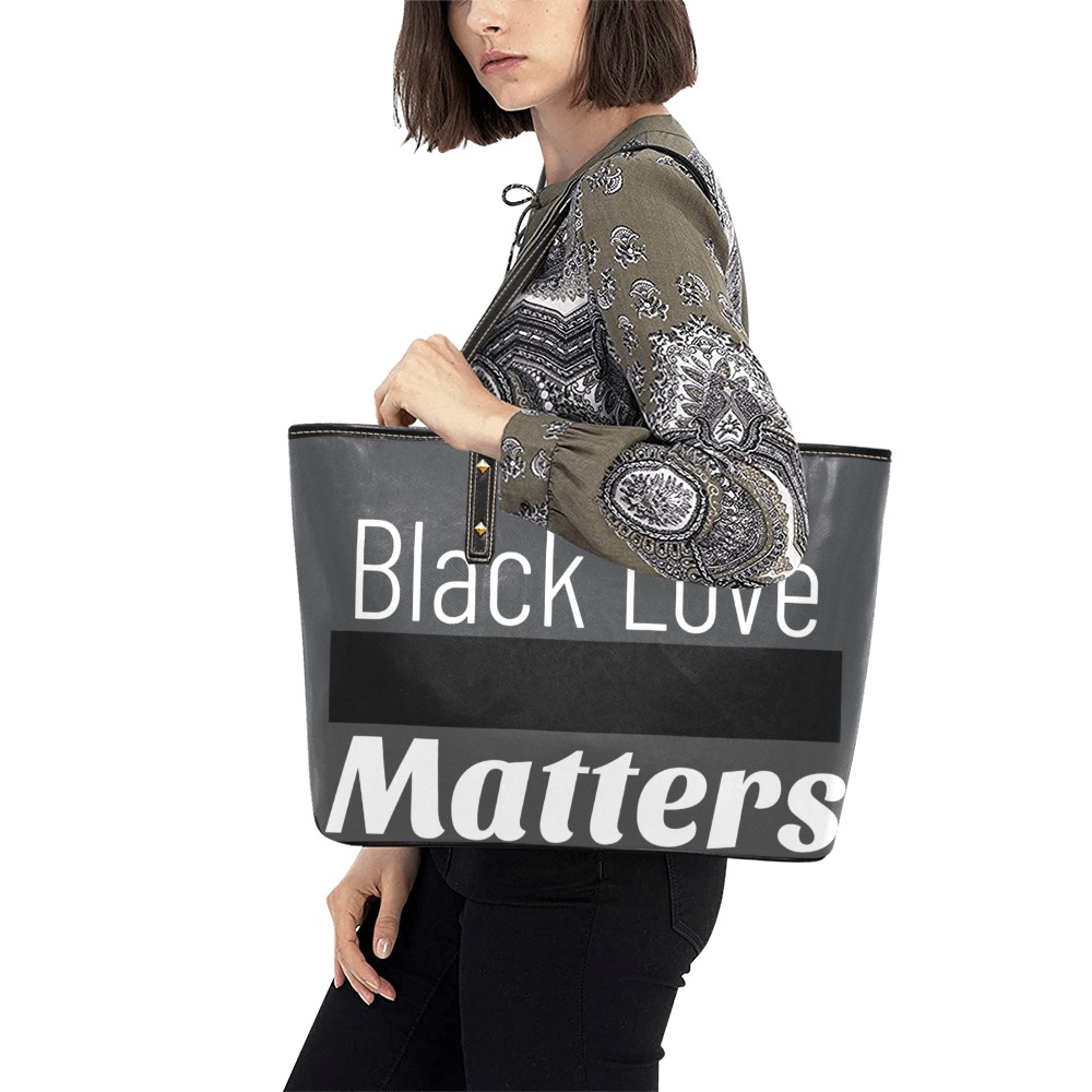 Black Love Chic Leather Tote Bag (Model 1709)