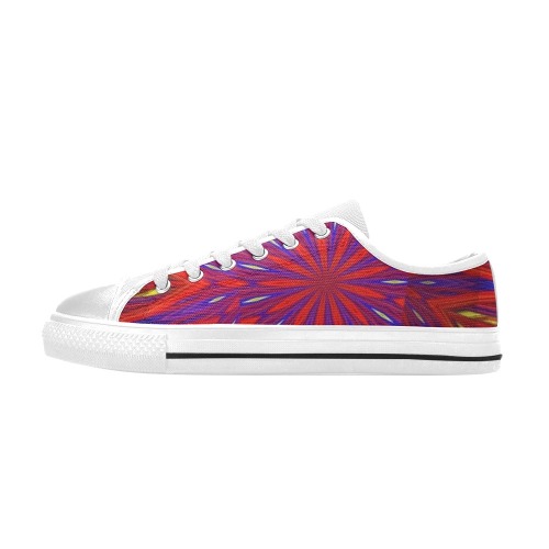 Red Yellow and Blue Exploding Abstract Fractal Kaleidoscope Mandala Low Top Canvas Shoes for Kid (Model 018)