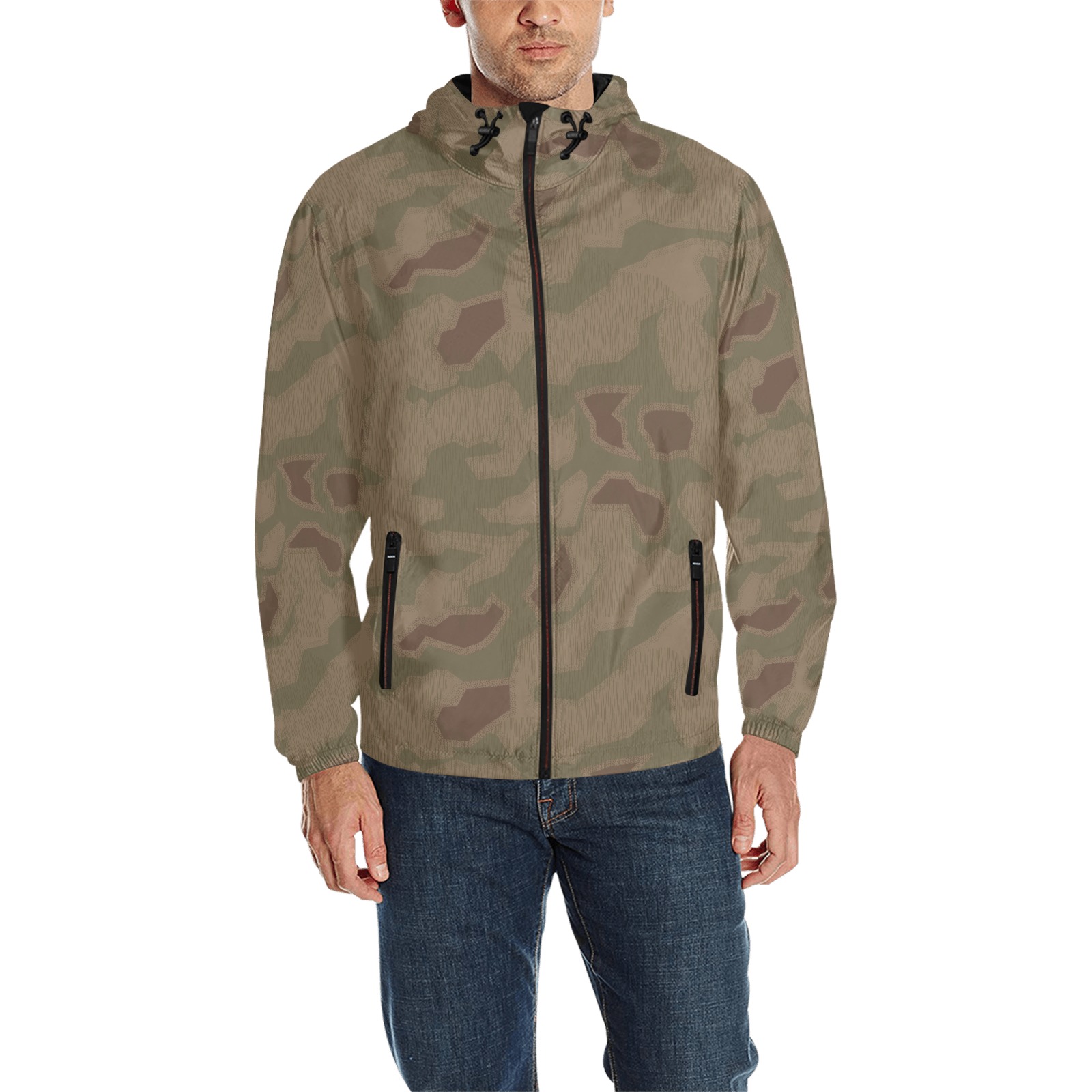 German WWII Sumpfmuster 43 Camouflage All Over Print Quilted Windbreaker for Men (Model H35)