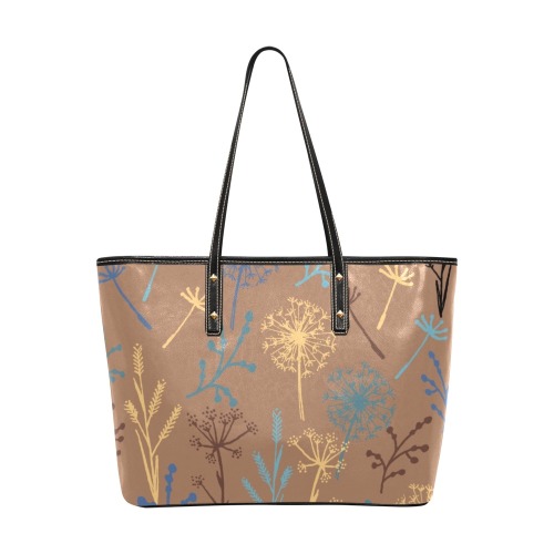 Wildflowers Art on Brown Chic Leather Tote Bag (Model 1709)