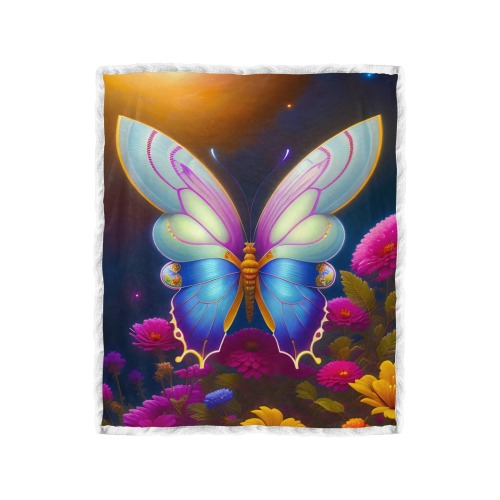 Butterflies and colorful flowers Double Layer Short Plush Blanket 50"x60"