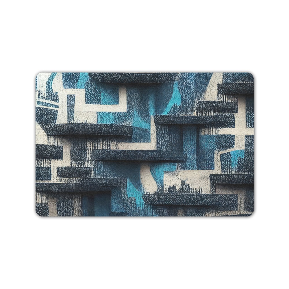 blue, white and black abstract pattern Doormat 24"x16" (Black Base)