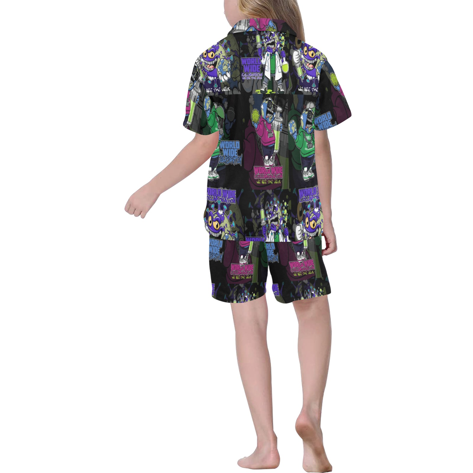 wwcfam Big Girls' V-Neck Short Pajama Set
