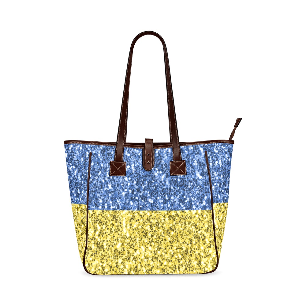 Blue yellow Ukraine flag glitter faux sparkles Classic Tote Bag (Model 1644)