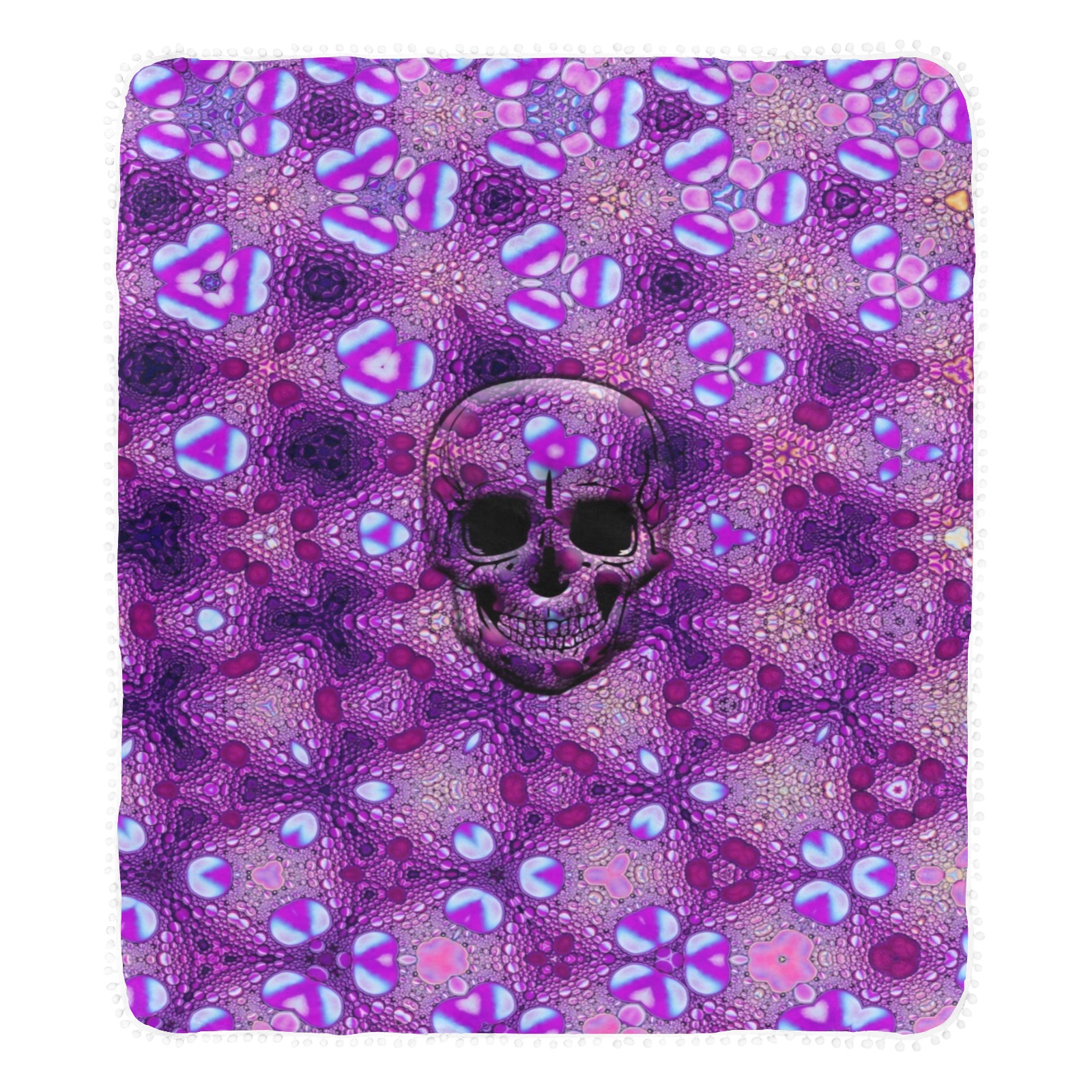 Skull Shinny Purple Fleece Blanket Pom Pom Fringe Blanket 60"x80"