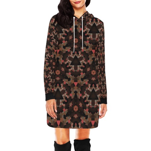 Brown and Bronze Geometric Pattern All Over Print Hoodie Mini Dress (Model H27)