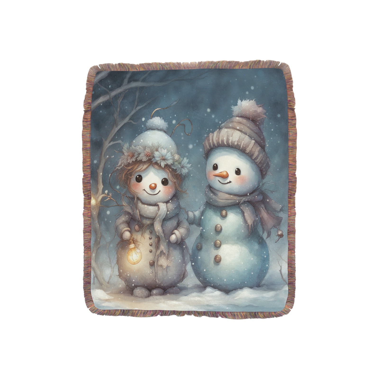 Snowman Couple Ultra-Soft Fringe Blanket 40"x50" (Mixed Green)