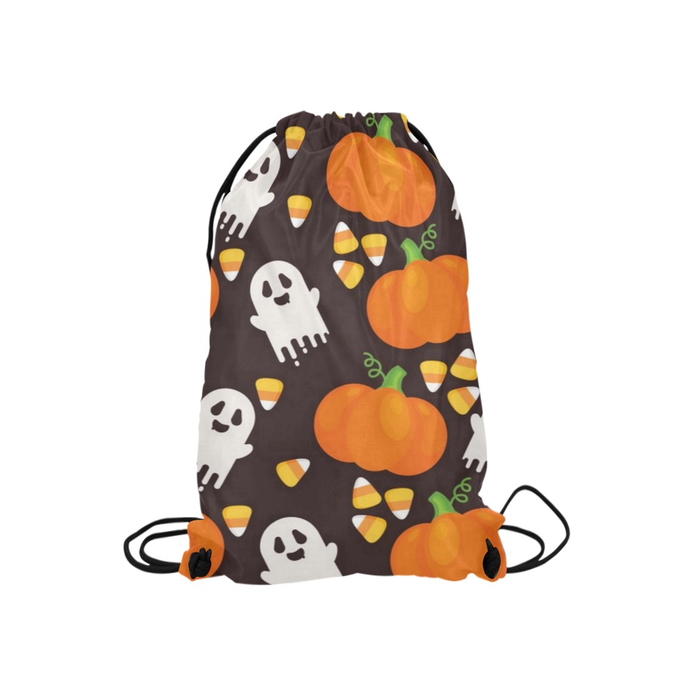 Pumpkins, Ghosts and Candy Corn Small Drawstring Bag Model 1604 (Twin Sides) 11"(W) * 17.7"(H)