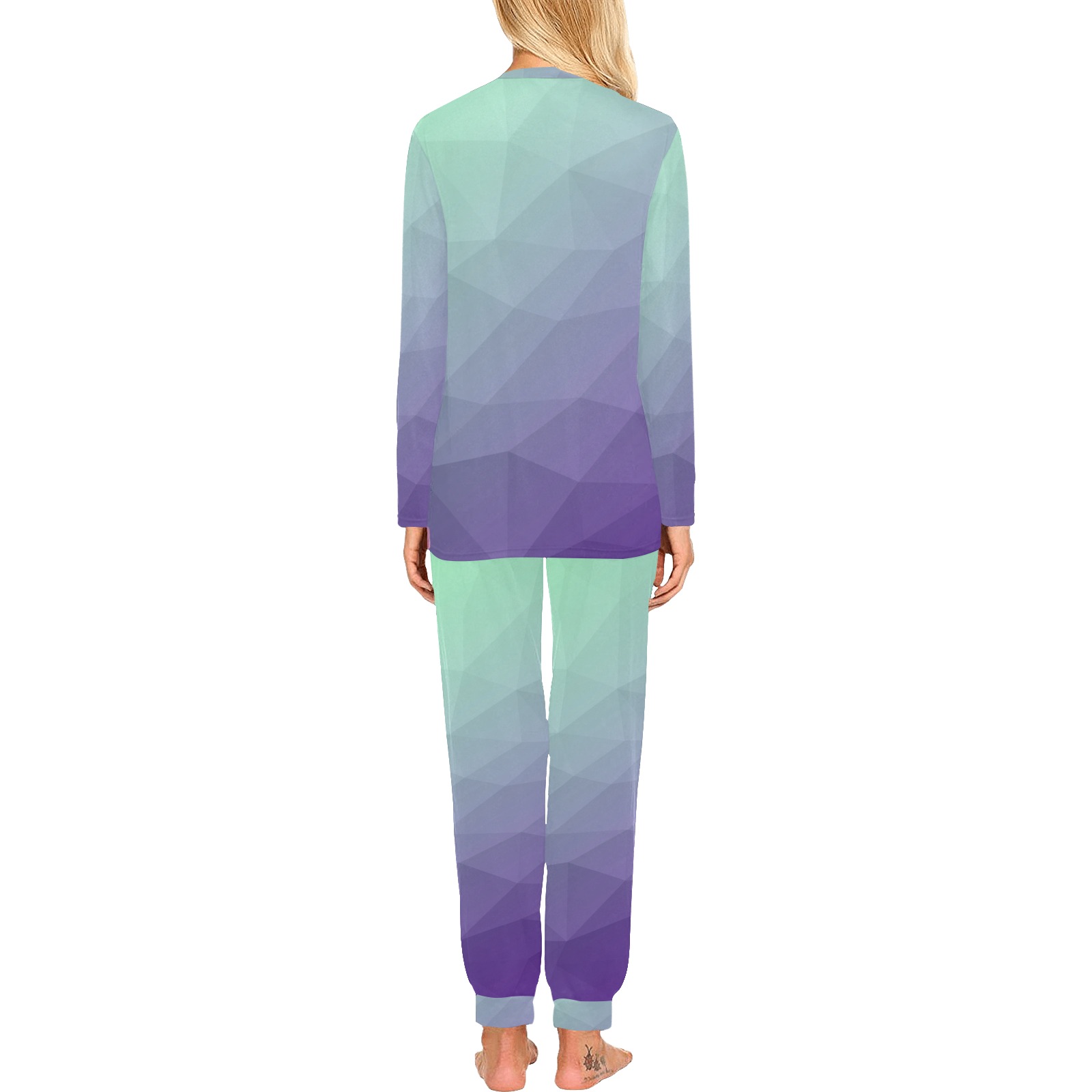Purple green ombre gradient geometric mesh pattern Women's All Over Print Pajama Set
