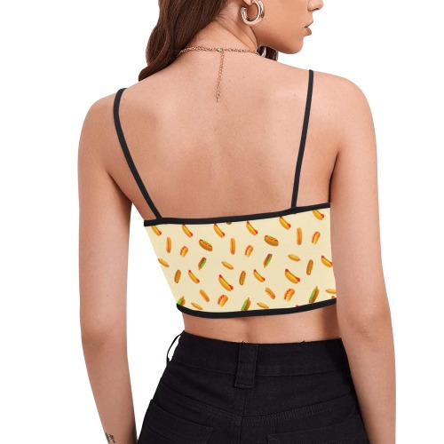 Hot Dogs on Yellow Women's Spaghetti Strap Crop Top (Model T67)