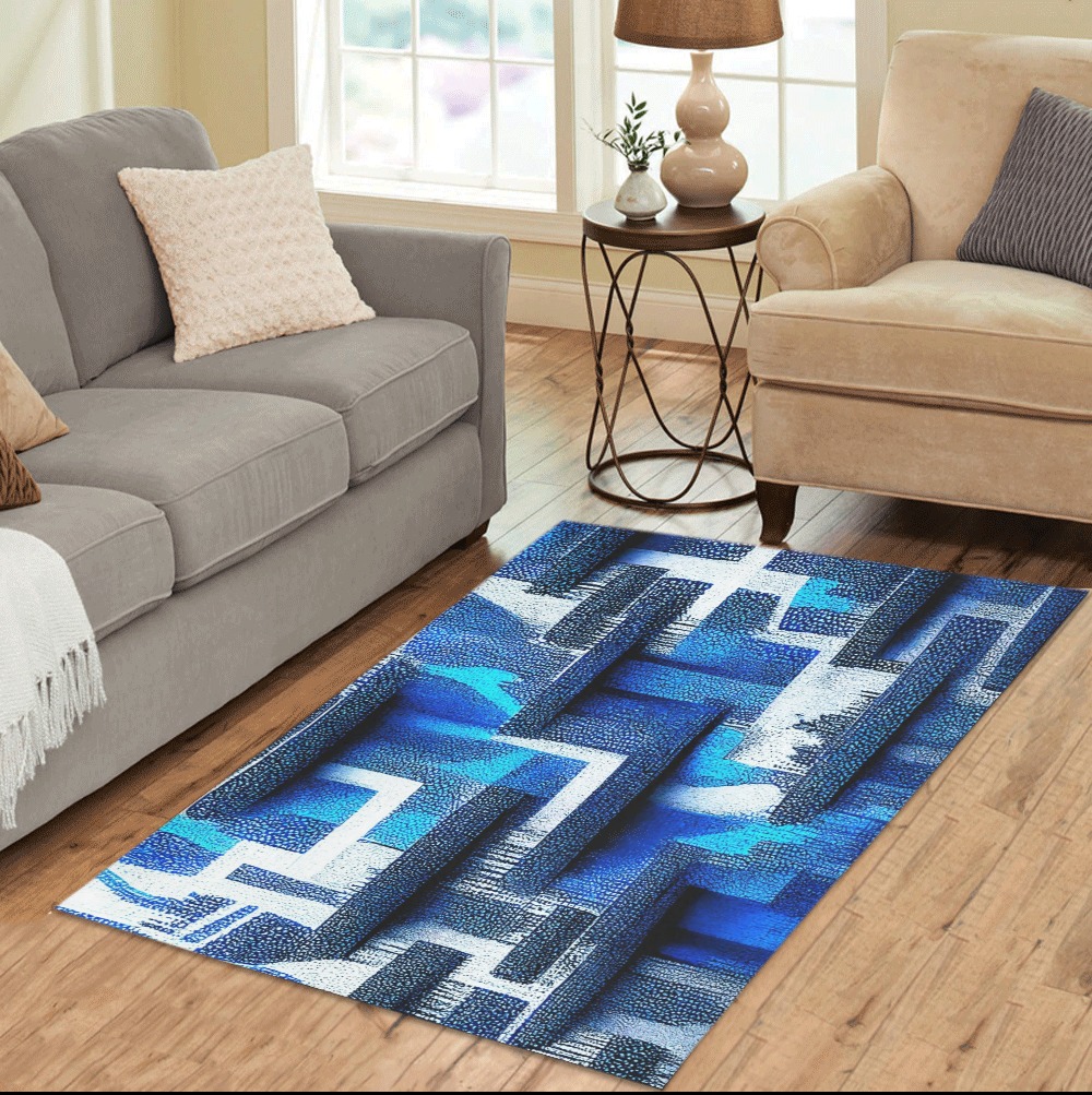 abstract blue white and black Area Rug 5'x3'3''