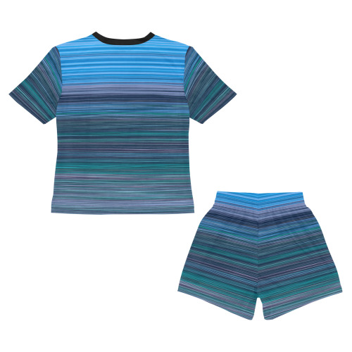Abstract Blue Horizontal Stripes Big Boys' Short Pajama Set