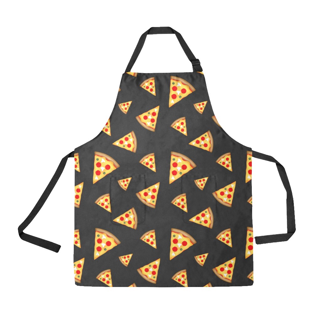 Cool and fun pizza slices pattern dark gray All Over Print Apron