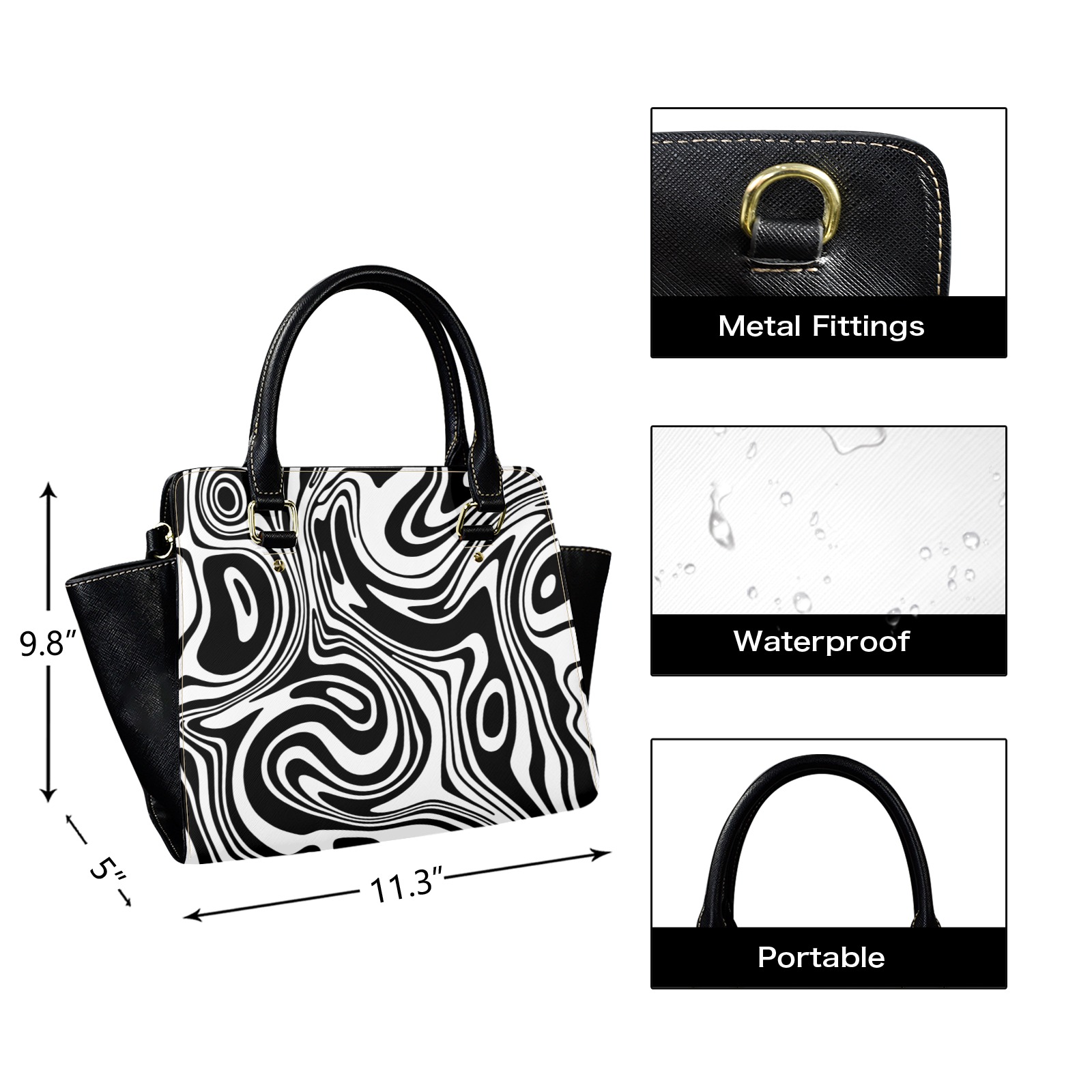 Black and White Marble Shoulder Handbag-New (1653)