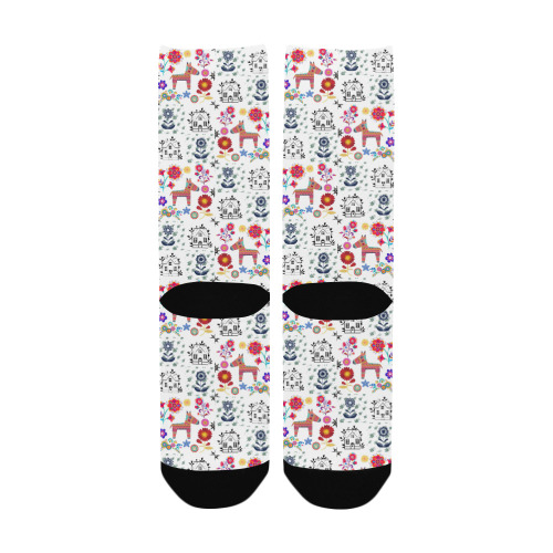 Alpaca Pinata With Blue House and Flowers Pattern Women's Custom Socks