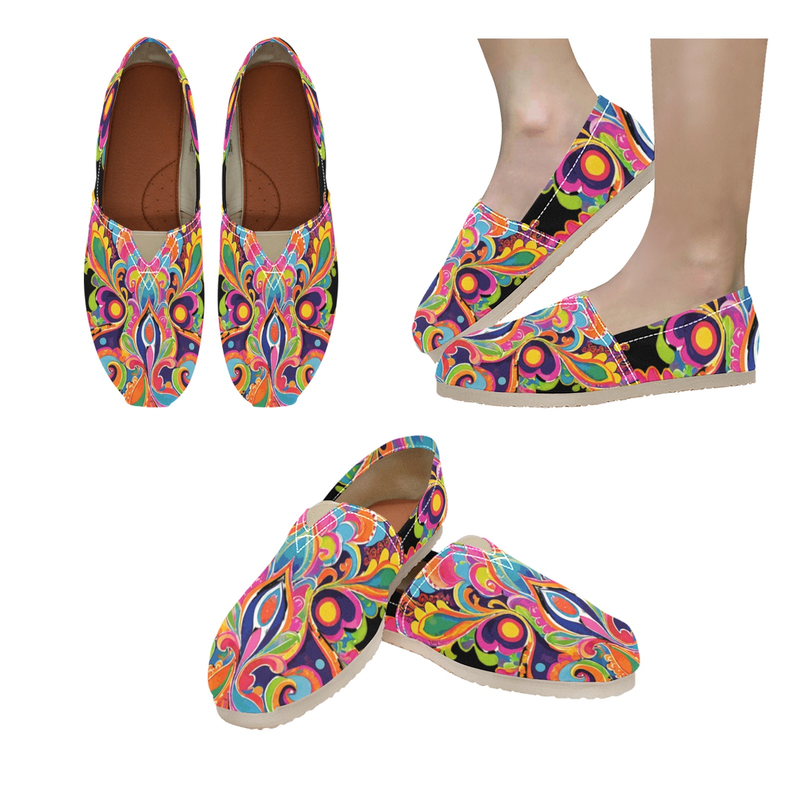 Abstract Retro Hippie Paisley Floral Women's Classic Canvas Slip-On (Model 1206)