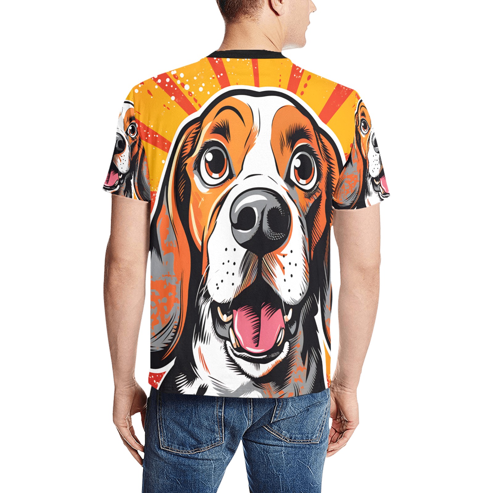 Beagle Pop Art Men's All Over Print T-Shirt (Solid Color Neck) (Model T63)