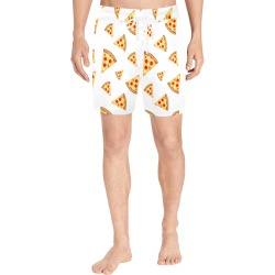 Cool and fun pizza slices pattern on white Men's Mid-Length Swim Shorts (Model L39)