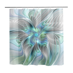 Abstract Blue Green Butterfly Fantasy Fractal Art Shower Curtain 69"x70"