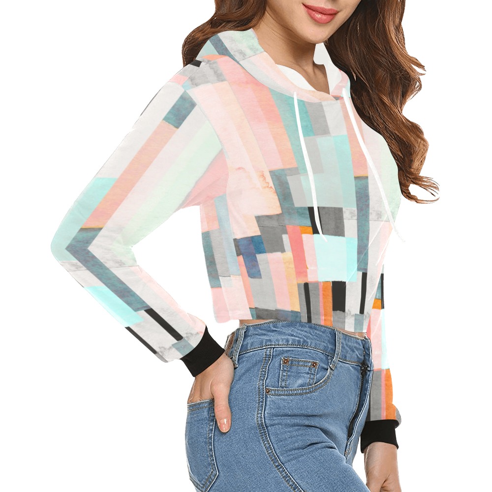 Abstract Geometric.jpg All Over Print Crop Hoodie for Women (Model H22)