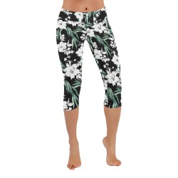 Midnight Bloom Serenity Women's Low Rise Capri Leggings (Invisible Stitch) (Model L08)