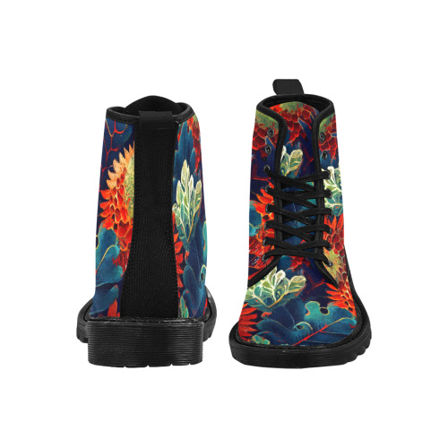 flowers botanic art (7) Martin Boots for Women (Black) (Model 1203H)