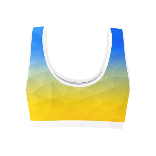 Ukraine yellow blue geometric mesh pattern Women's All Over Print Sports Bra (Model T52)