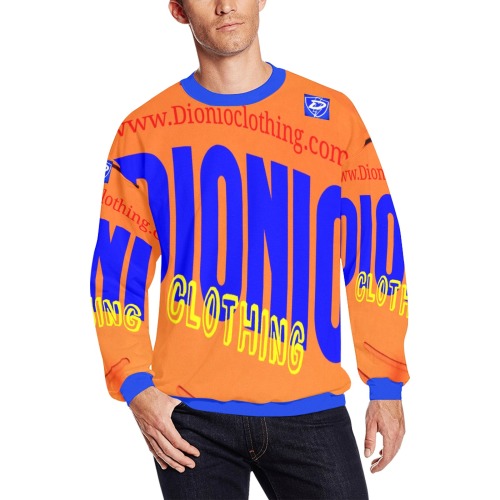 DIONIO Clothing - Men's Sweatshirt ( Orange & Blue Logo) Men's Oversized Fleece Crew Sweatshirt (Model H18)